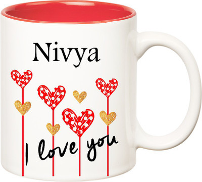 

Huppme I Love You Nivya Inner Red (350 ml) Ceramic Mug(350 ml), Red;white