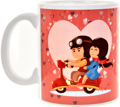 

Halowishes Love Couple Ride Ceramic Mug(325 ml), Multicolor