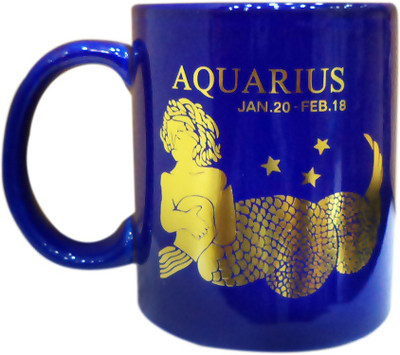 

Divsam Aquarius Zodiac Sign Coffee Ceramic Mug(350 ml), Blue;gold