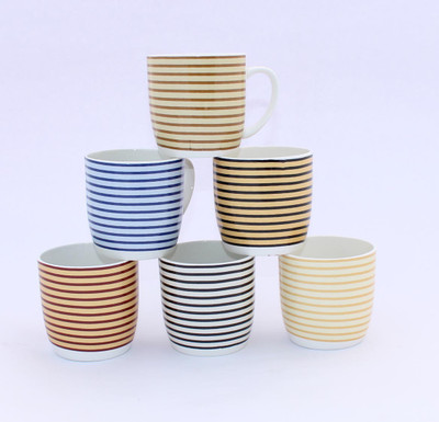 

Aarzool Colourful Cylindrical stripes cups Ceramic(Multicolor, Pack of 6)