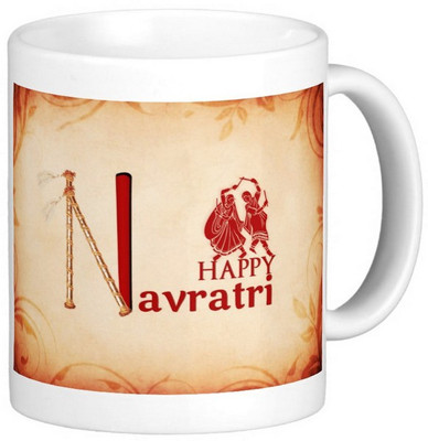 Exoctic Silver Happy Durga Puja Dushera Navratra 11 Ceramic Mug(300 ml), Multicolor