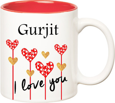 

Huppme I Love You Gurjit Inner Red (350 ml) Ceramic Mug(350 ml), Red;white