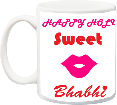 

ME&YOU Gift for Holi;Happy Holy Sweet Bhabhi red printed Ceramic Mug(325 ml), Multicolor