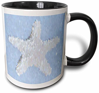 

3dRose Ocean Star-Pastel Blue and White Starfish-Beach Themed Art Two Tone Black, 11 oz, Black/White Ceramic Mug(60 ml)