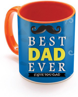 

SKY TRENDS Best Dad Ever I Love You Dad With Blue Floral Color Special Gifts For Dad Happy Father's Day Inner Orange Color Ceramic Mug(320 ml), Orange;white