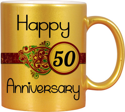

HuppmeGift 50 Anniversary Golden Ceramic Mug(350 ml), Gold