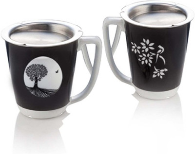 

Arttdinox Kalpataru Ceramic, Stainless Steel Mug(100 ml, Pack of 2), Black;white