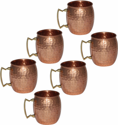 

Prisha India Craft 010-6 Copper Mug(560 ml, Pack of 6), Gold
