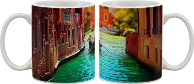 Artifa Boat In Canal Ceramic, Porcelain Coffee Mug(350 ml) Artifa Boat In Canal Ceramic, Porcelain Coffee Mug(350 ml)