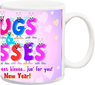 

ME&YOU Gift for Hugs Kisses Lotsa hugs.n sweet kisses's jus for you Happy new year printed Bone China Mug(325 ml), Multicolor