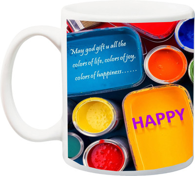 

ME&YOU Gift for Holi;May god gift u all the colors life Happy holee printed Ceramic Mug(325 ml), Multicolor