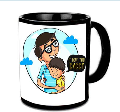 

Raj Laxmi Caring Dad With His Son With Cartoon Design Multicolor Ceramic Mug(350 ml), Black