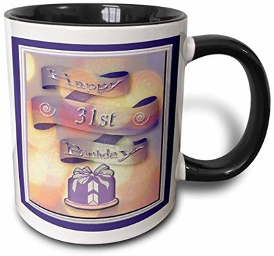 

3dRose Ribbon and Cake Happy 31St Birthday Two Tone Black, 11 oz, Black/White Ceramic Mug(60 ml), Multicolor