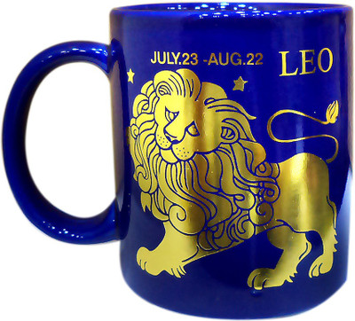 Divsam Leo Zodiac Sign Coffee Ceramic Mug(350 ml), Blue;gold