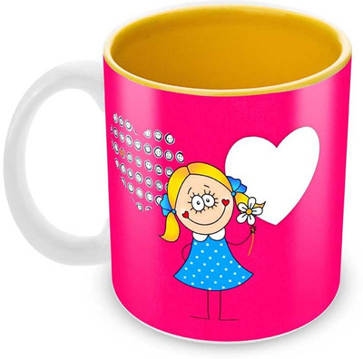 

Tuelip Beautiful In Love Connection inside Yellow Designer Printed Tea and Coffee Ceramic Mug(350 ml), Multicolor