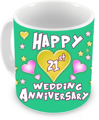 57% OFF on TIED RIBBONS Gift for 21st Happy Anniversary Ceramic Coffee Mug(350 ml)