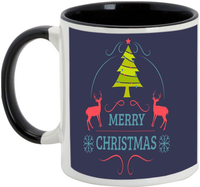 

AllUPrints Beautiful Christmas Stag Ceramic Mug(325 ml), Black