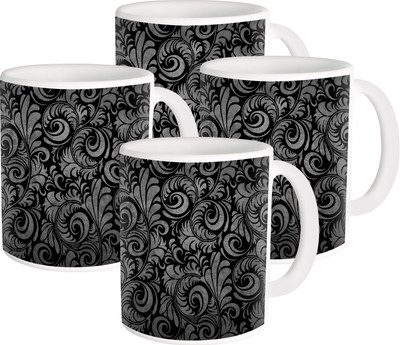 

Heyworlds flower design 10 Ceramic Mug(325 ml, Pack of 4), Multicolor