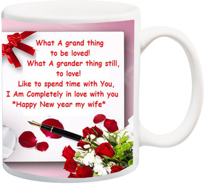 

ME&YOU Gift for Happy new Year my wifey rose printed Ceramic Mug(325 ml), Multicolor