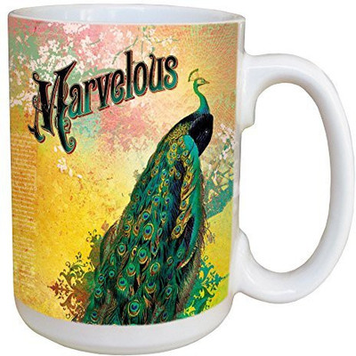 

Tree-Free Greetings Greetings 45553 Angi and Silas Peacock Marvelous Ceramic with Full-Sized Handle, 15-Ounce Ceramic Mug(60 ml), Multicolor