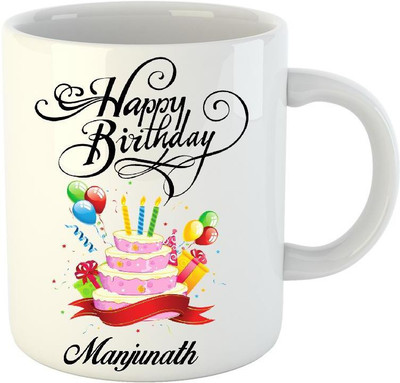 

Huppme Happy Birthday Manjunath White (350 ml) Ceramic Mug(350 ml)