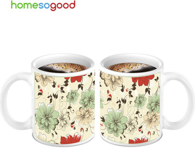 45% OFF on Homesogood Colorful & Awesome Flowers Print (2s) Ceramic Mug(280 ml, Pack of 2)