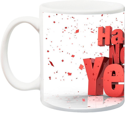 

ME&YOU Happy New Year Red Sparkles Printed Ceramic Mug(325 ml), Multicolor