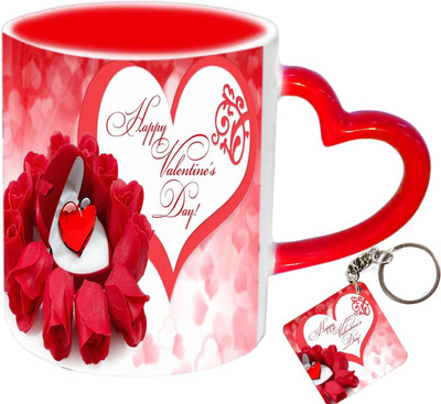 

Raj Laxmi Red roses heart keyring red handle valentine Ceramic Mug(350 ml)