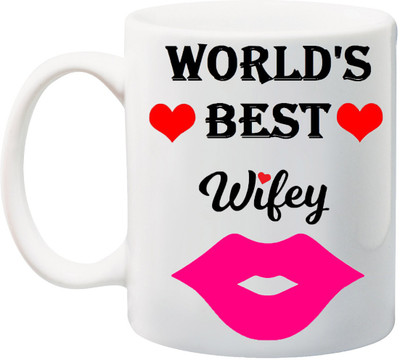 

ME&YOU Gift for Wife/Girlfriend On Anniversary Or Valentine's;World's Best Wifey Printed Ceramic Mug(325 ml), Multicolor