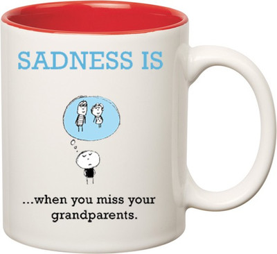 

Huppme Sadness Inner Red Ceramic Mug(350 ml), Red;white