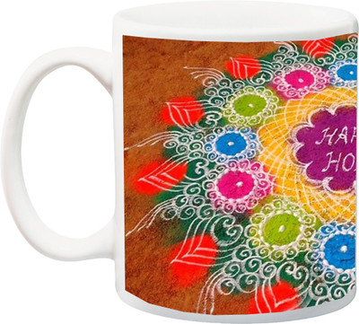 

ME&YOU Gift For Holi;happy Holee Rangoli design Colorful HD printed Ceramic Mug(325 ml), Multicolor
