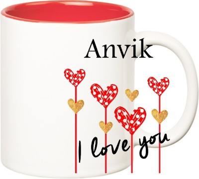 

Huppme I Love You Anvik Inner Red (350 ml) Ceramic Mug(350 ml), Red;white