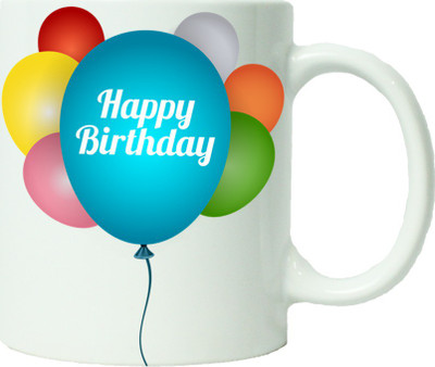 

Maison N Mode Happy Birth Day Blue Ballon Coffee Ceramic Mug(330 ml), Multicolor