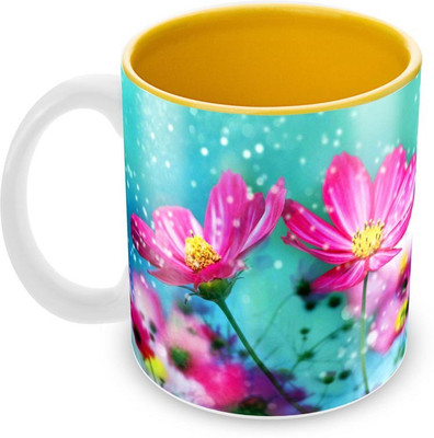 

Tuelip Beautiful Pink Flower Pattern Ceramic Mug(350 ml), Multicolor