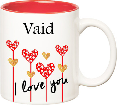 

Huppme I Love You Vaid Inner Red (350 ml) Ceramic Mug(350 ml), Red;white