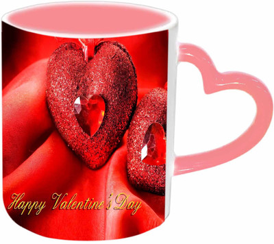 

Raj Laxmi Diamond hearts pink handle valentine Ceramic Mug(350 ml)