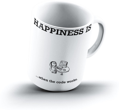 

Ucard Happiness Is2084 Bone China, Ceramic, Porcelain Mug(325 ml), Multicolor