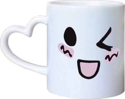 

Huppme Smile Heart Handle Ceramic Mug(350 ml), White