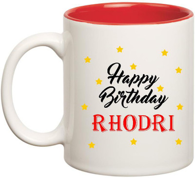

Huppme Happy Birthday Rhodri Inner Red Ceramic Mug(350 ml), Red;white