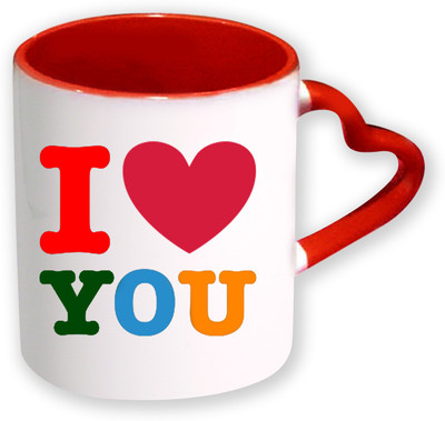 

Heyworlds I Love U Happy Valentine Day Gifts Heart Shape Red Color with Handle Ceramic Mug(325 ml), Multicolor