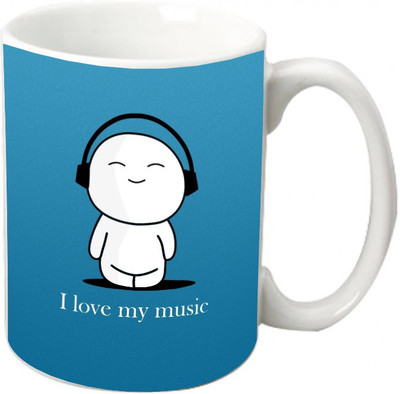 

Maison N Mode I Love Music Coffee Ceramic Mug(330 ml), Multicolor