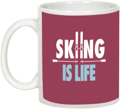 

AllUPrints Skiing Is Life Ceramic Mug(325 ml), White