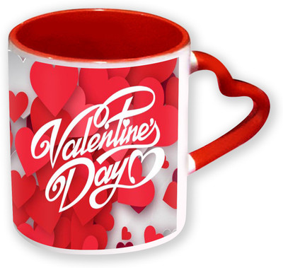 

Heyworlds Happy Valentine Day Gifts Heart Shape Red Color with Handle 01 Ceramic Mug(325 ml), Multicolor