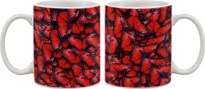

Artifa Red Butterflies Porcelain, Ceramic Mug(350 ml), Multicolor