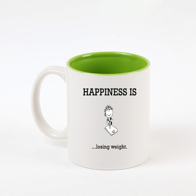 

Huppme Happiness Is Serious Inner Green Ceramic Mug(350 ml), Green;white