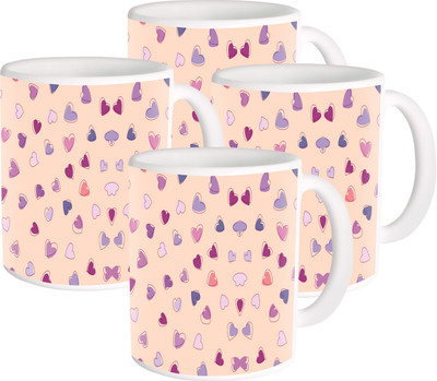 

Heyworlds heart design Ceramic Mug(325 ml, Pack of 4), Multicolor