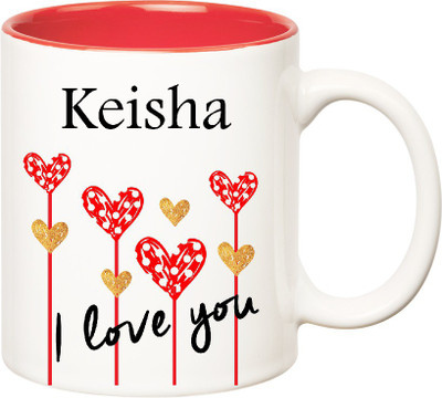 

Huppme I Love You Keisha Inner Red (350 ml) Ceramic Mug(350 ml), Red;white