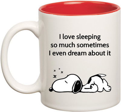 

HuppmeGift Sleeping Inner Red Ceramic Mug(350 ml), Red;white