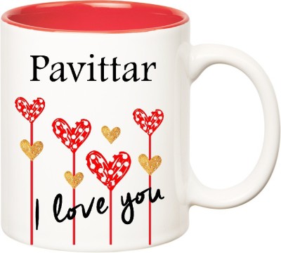 

Huppme I Love You Pavittar Inner Red (350 ml) Ceramic Mug(350 ml), Red;white