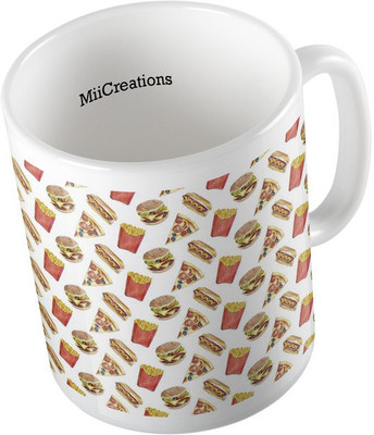 

MiiCreations Printed Fast Food Pattern Ceramic Mug(325 ml), Multicolor